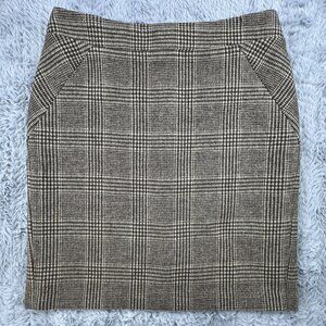 NEW PREMISE Womens 12 Brown Plaid Wool Blend Pencil Skirt Lined Classic Preppy